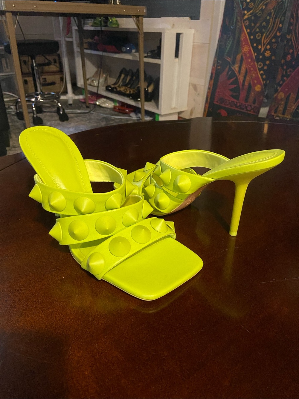 Zara strappy spikey neon green heels